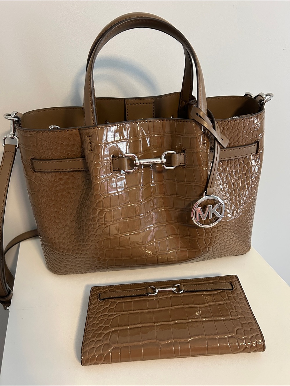 Michael Kors Croc-Embossed Brown Tote with Matching Wallet